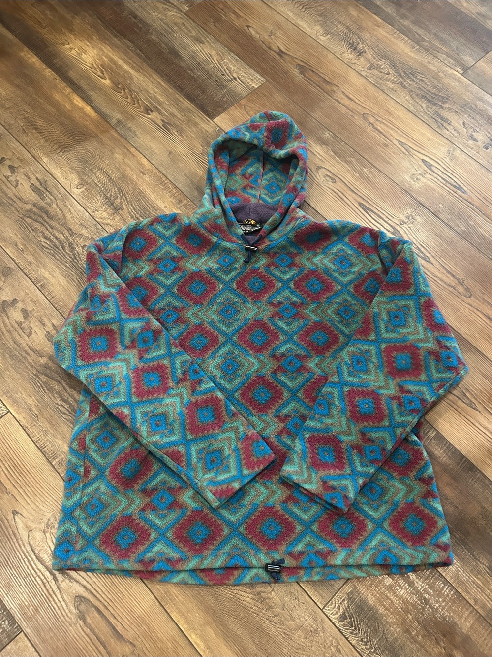 Vintage Malden Multicolor Geometric Teddy Jacket - Teal, Red, Blue